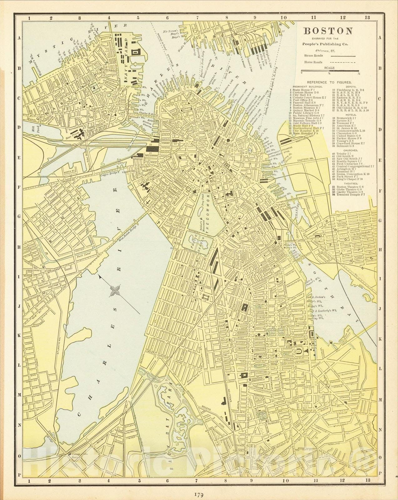 Historic Map : Boston, 1892, People's Publishing Co., Vintage Wall Art