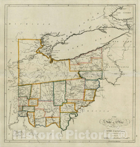 Historic Map : The State of Ohio with part of Upper Canada, &c., 1814, Mathew Carey, Vintage Wall Art