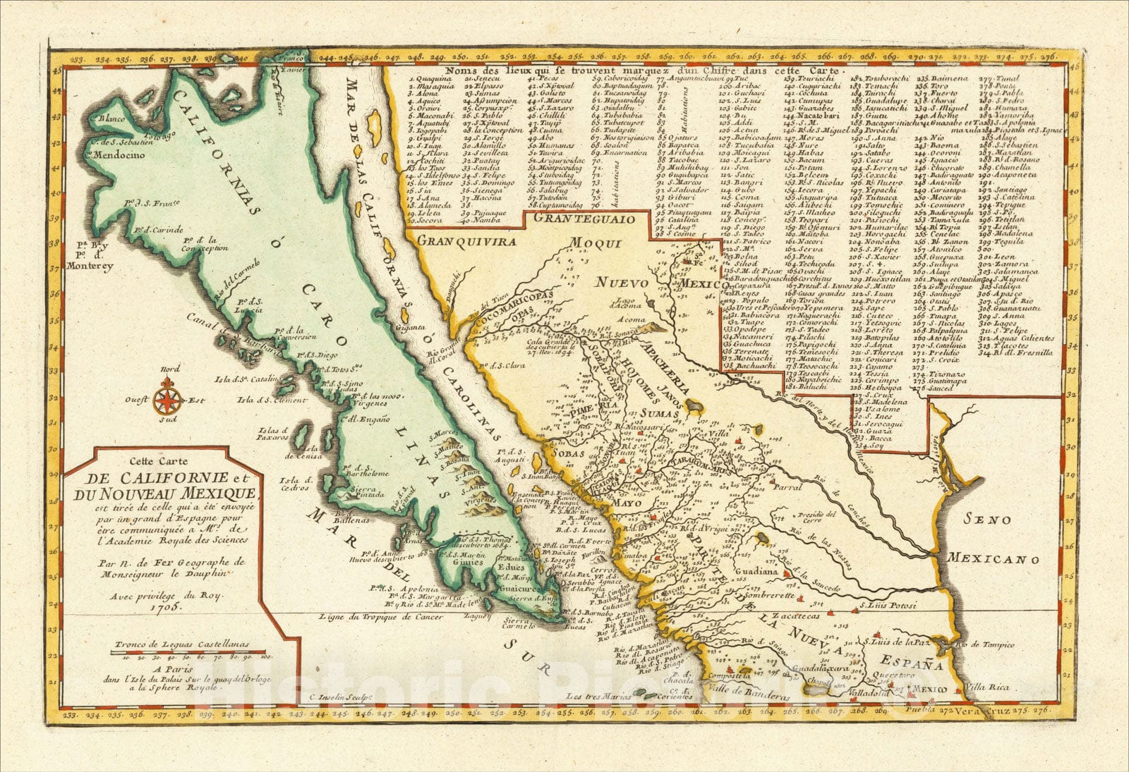 Historic Map : Cette Carte De Californie et Du Nouveau Mexique, 1705 [California as an Island], 1705, Nicolas de Fer, Vintage Wall Art