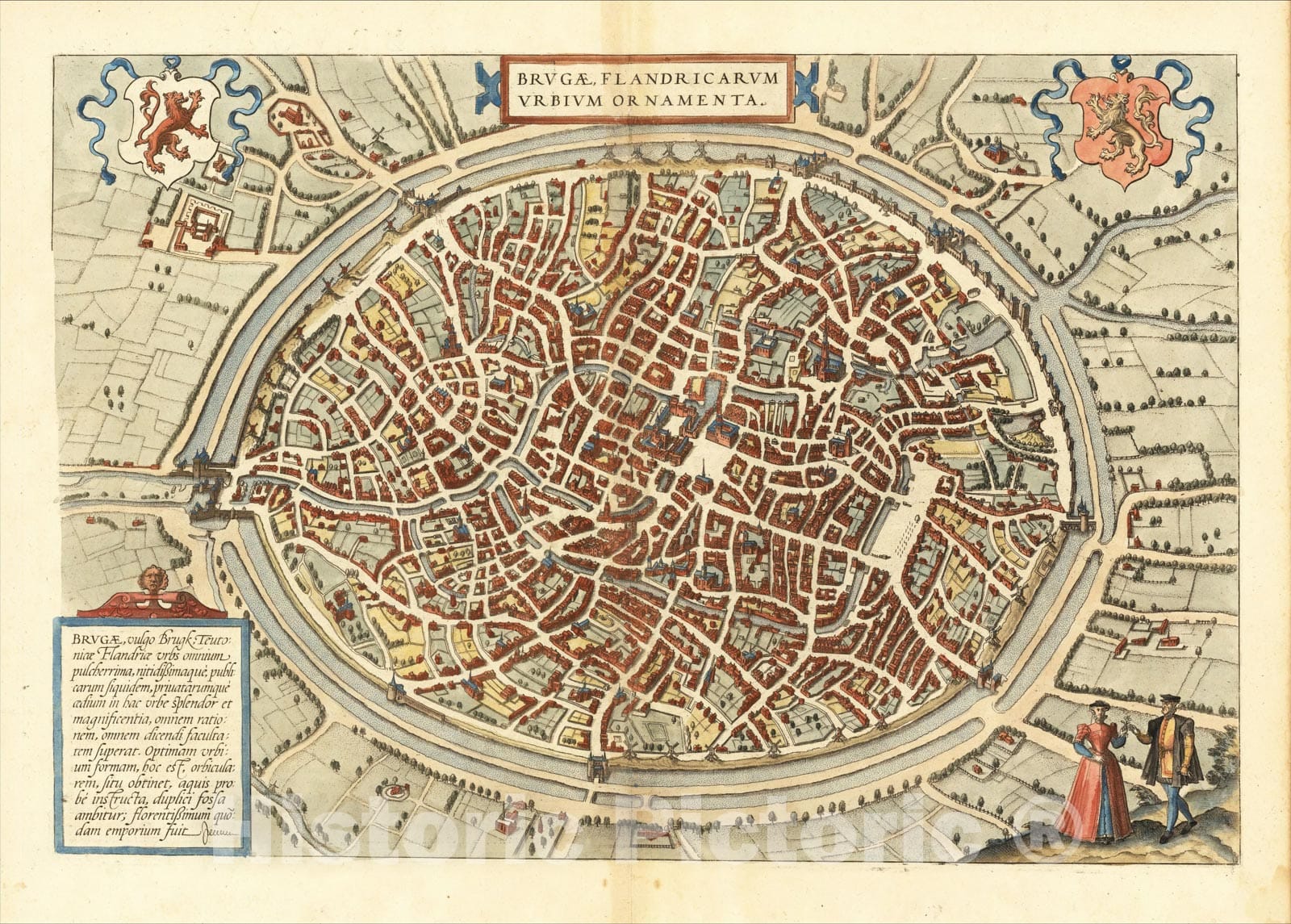 Historic Map : [Brugge] Brugae, Flandricarum Urbium Ornamenta, 1572, Georg Braun, Vintage Wall Art