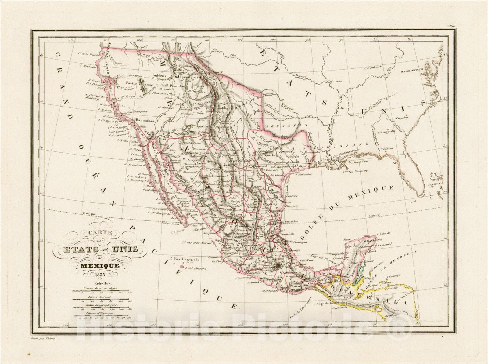 Historic Map : Carte des Etats-Unis du Mexique. 1835, 1835, Thierry, Vintage Wall Art