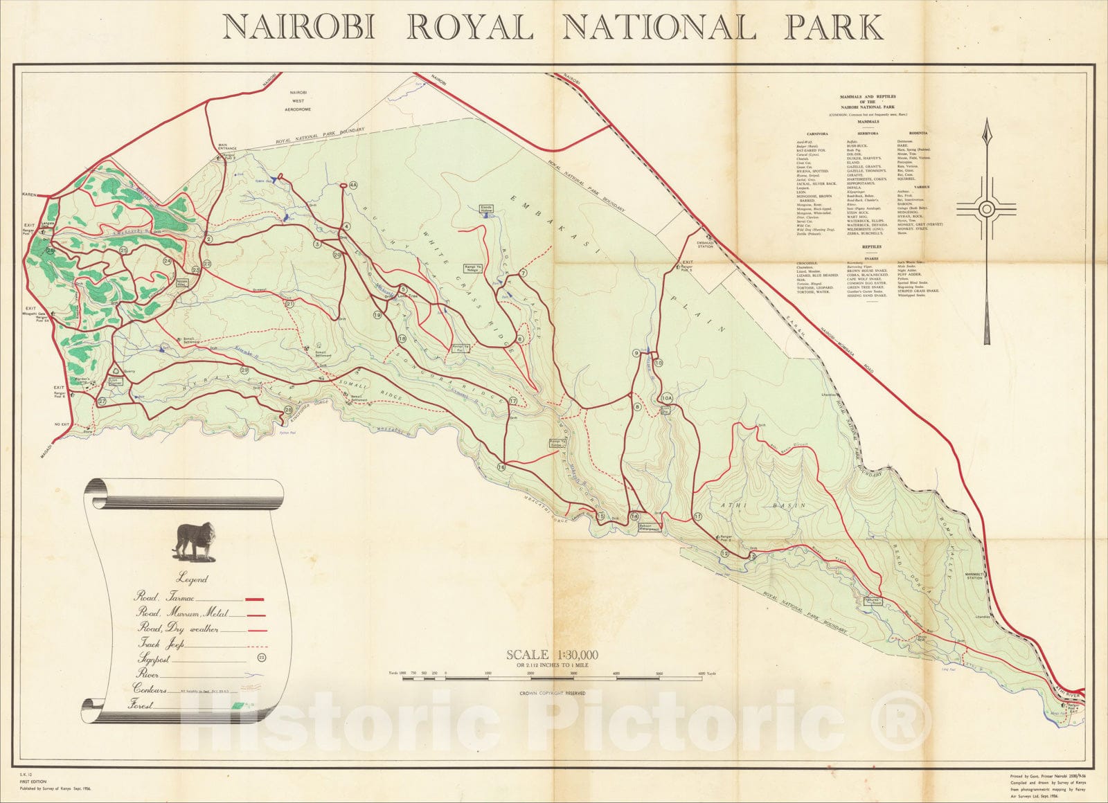Historic Map : Nairobi Royal National Park, 1956, Survey of Nairobi, Vintage Wall Art