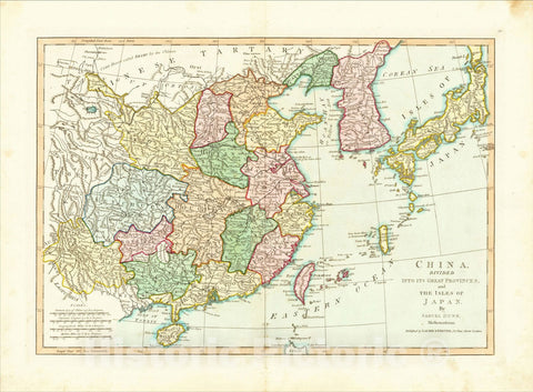 Historic Map : China divided into its Great Provinces, and The Isle of Japan, 1810, Samuel Dunn, Vintage Wall Art