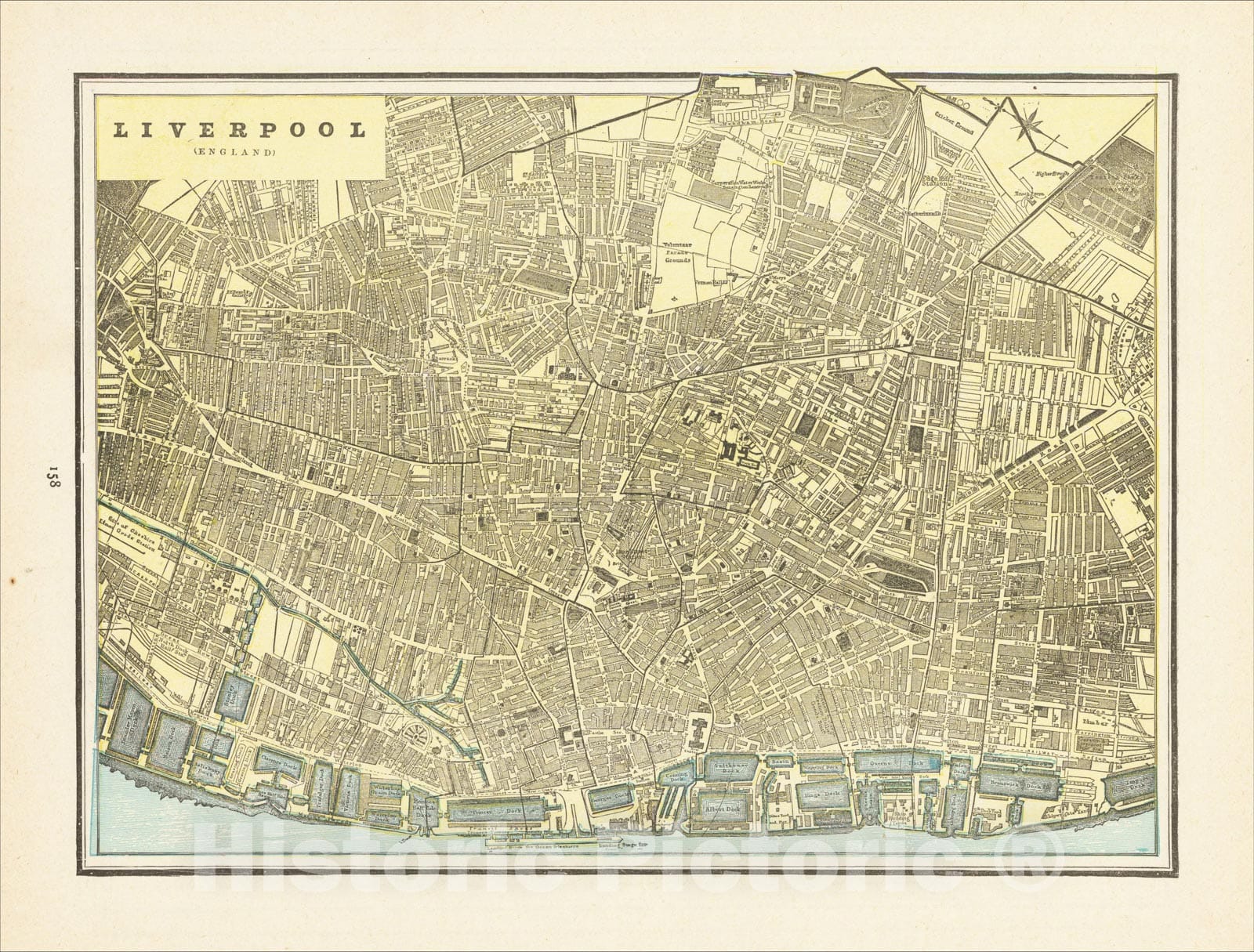 Historic Map : Liverpool (England), 1895, George F. Cram, Vintage Wall Art