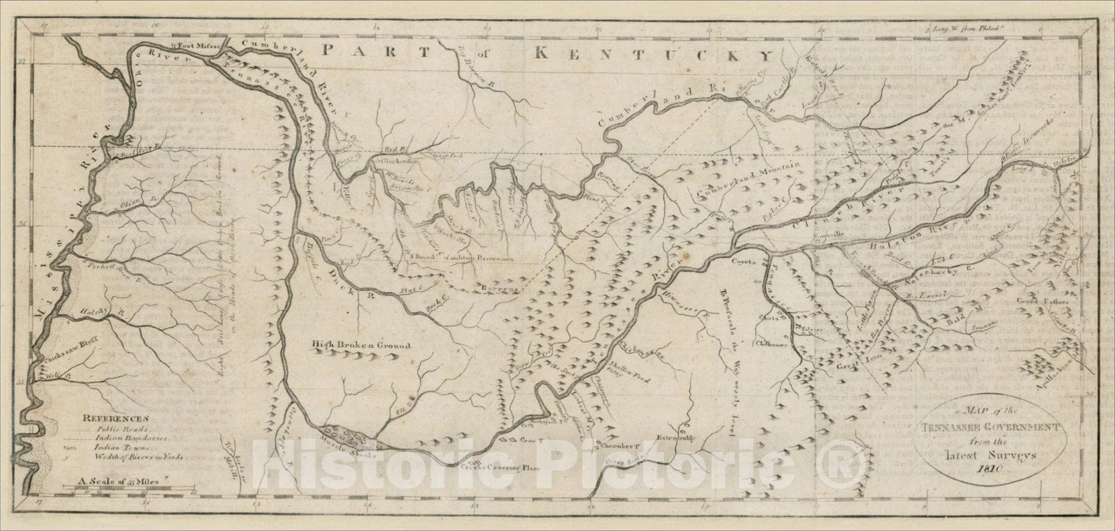 Historic Map : A Map of the Tennassee Government from the latest Surveys 181, 1810, John Payne, Vintage Wall Art