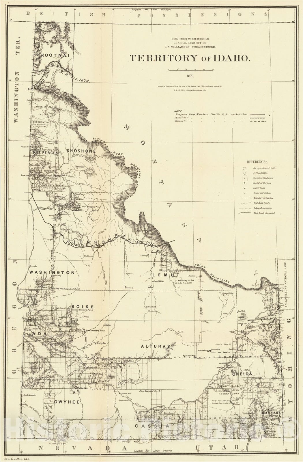 Historic Map : Territory of Idaho, 1876, 1876, General Land Office, v2, Vintage Wall Art