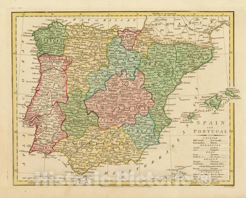 Historic Map : Spain & Portugal ( with the Balearic Islands), 1808, Robert Wilkinson, Vintage Wall Art
