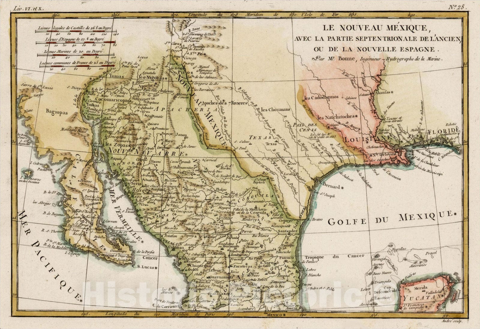 Historic Map : Le Nouveau Mexique, Avec La Partie Septentrionale De L'Ancien, ou De La Nouvelle Espagne, 1780, Rigobert Bonne, v1, Vintage Wall Art