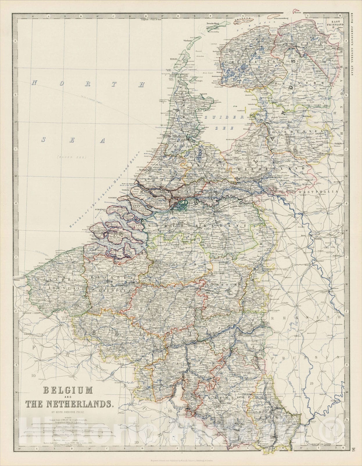 Historic Map : Belgium and the Netherlands, 1850, , Vintage Wall Art