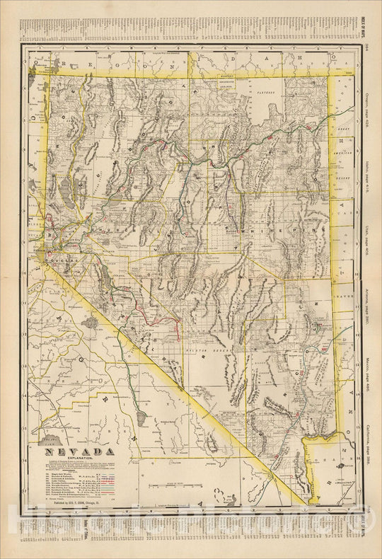 Historic Map : Nevada, 1895, George F. Cram, Vintage Wall Art ...