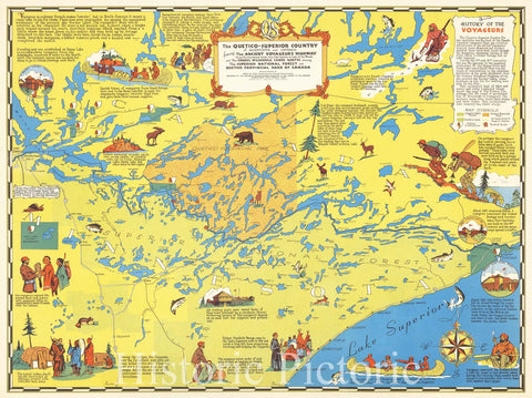 Historic Map : The Quetico-Superior Country of Minnesota and Ontario from Lake Superior to Lake of the Woods and Wilderness Canoe Routes showing, 1949, Vintage Wall Art