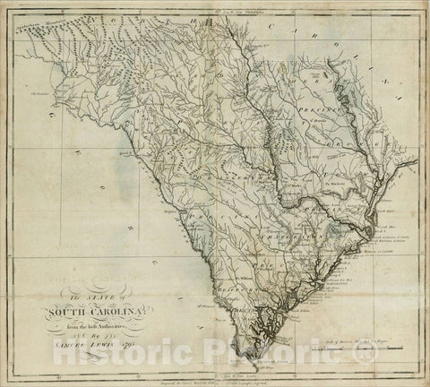 Historic Map : The State of South Carolina, 1795, Mathew Carey, Vintage Wall Art