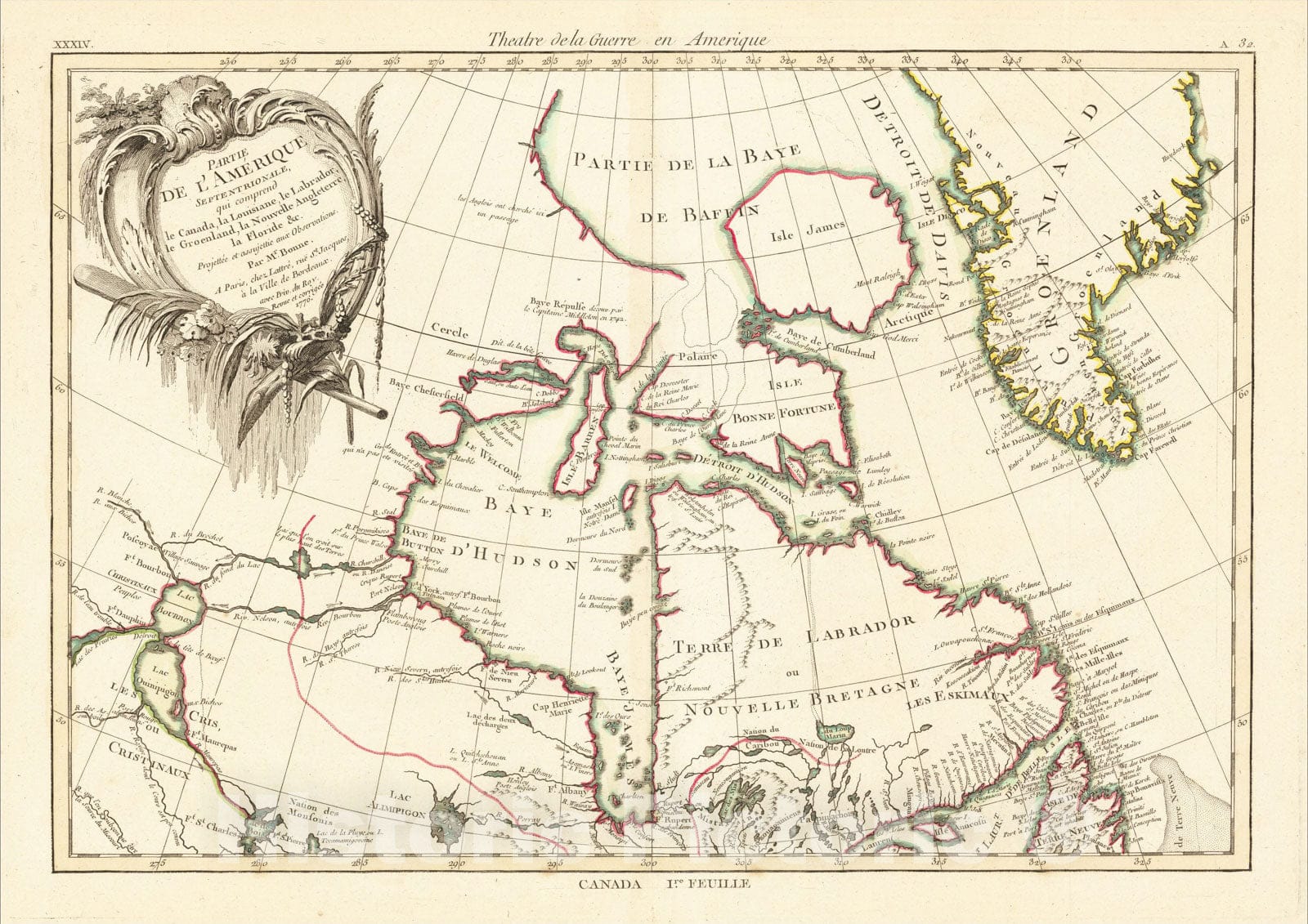Historic Map : Partie De L'Amerique Septentrionale, qui comprend le Canada, la Louisiane, le Labrador, 1771, v1, Vintage Wall Art