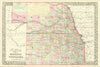 Historic Map : County & Township Map of the States of Kansas and Nebraska, 1882, Samuel Augustus Mitchell Jr., Vintage Wall Art
