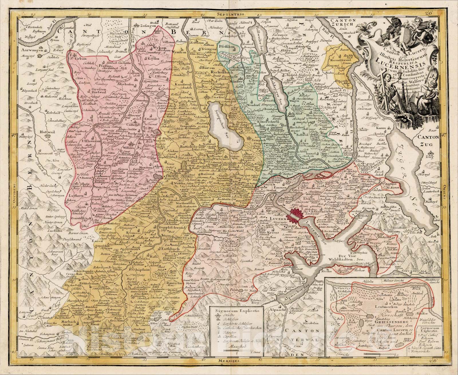 Historic Map : Canton Lucern Illustris Helvetiorum Republica Lucernensis cum Subditis et Confinibus de nuo correcta a Gabr. Walsero, 1763, 1763, , Vintage Wall Art