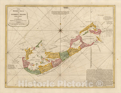 Historic Map : The Bermudas or Summer's Islands. From A Survey by C. Lempriere., 1797, 1797, Richard Holmes Laurie, Vintage Wall Art