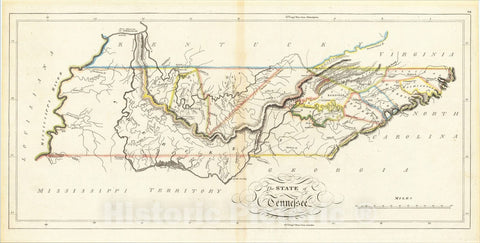 Historic Map : The State of Tennessee, 1814, , Vintage Wall Art