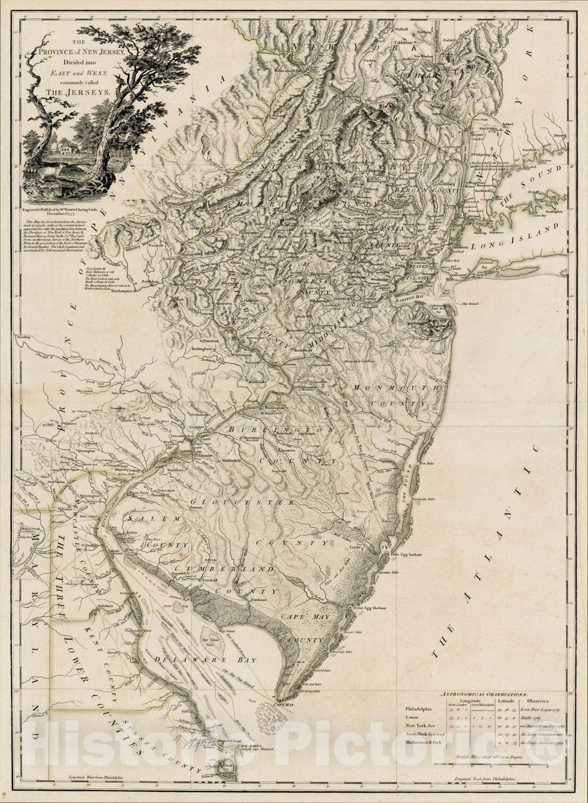 Historic Map : The Province of New Jersey Divided into East and West, commonly called the Jerseys, 1777, , Vintage Wall Art