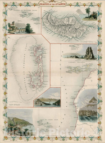 Historic Map : Islands in the Atlantic [Bermuda, Madeira, Canaries, Azores and Cape Verde Islands], 1851, John Tallis, v3, Vintage Wall Art