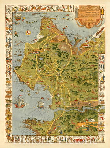 Historic Map : Monterey Peninsula, 1926, Jo Mora, Vintage Wall Art