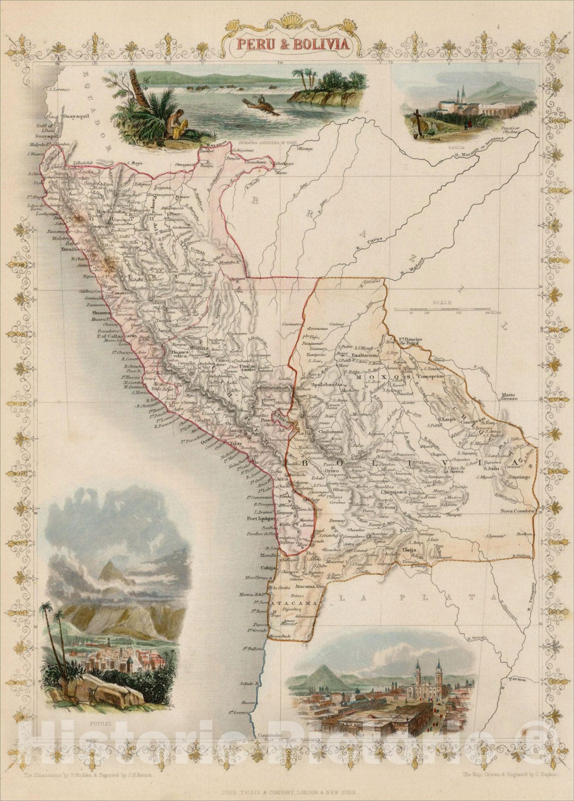 Historic Map : Peru & Bolivia, 1851, John Tallis, v1, Vintage Wall Art