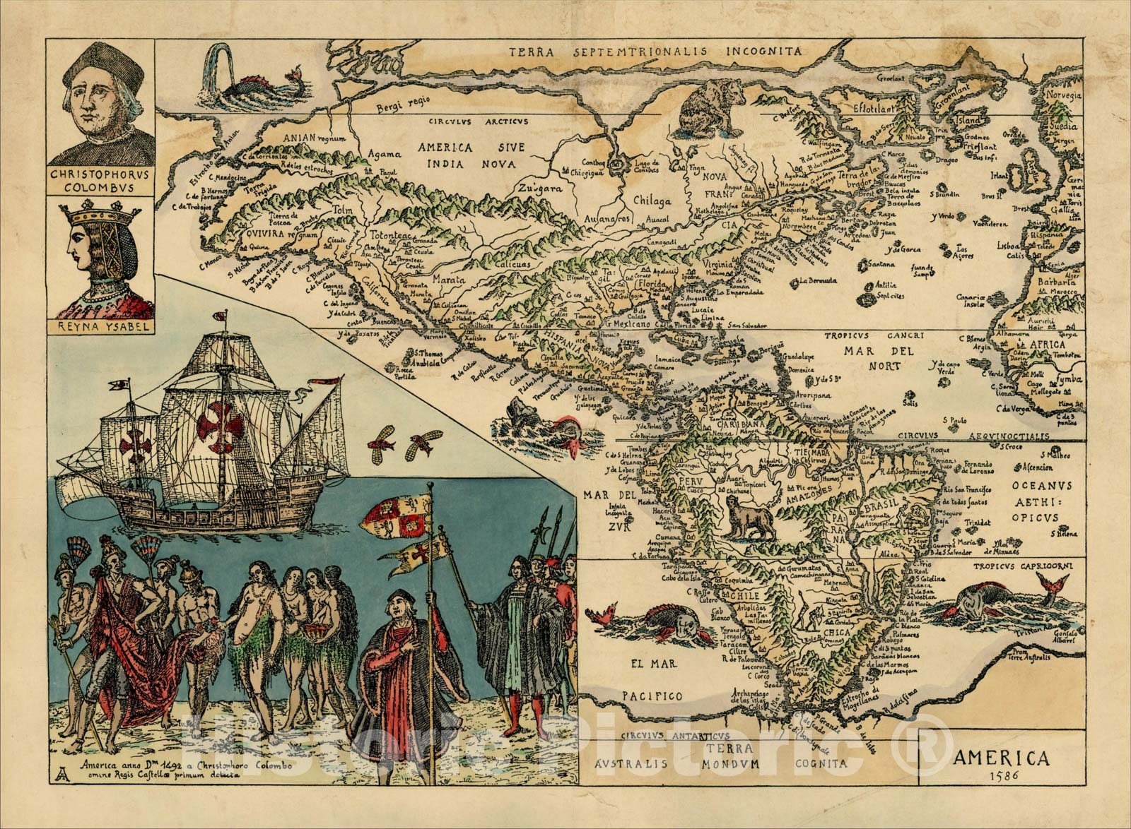 Historic Map : America 1586 [Fantasy Map], c1586, , Vintage Wall Art