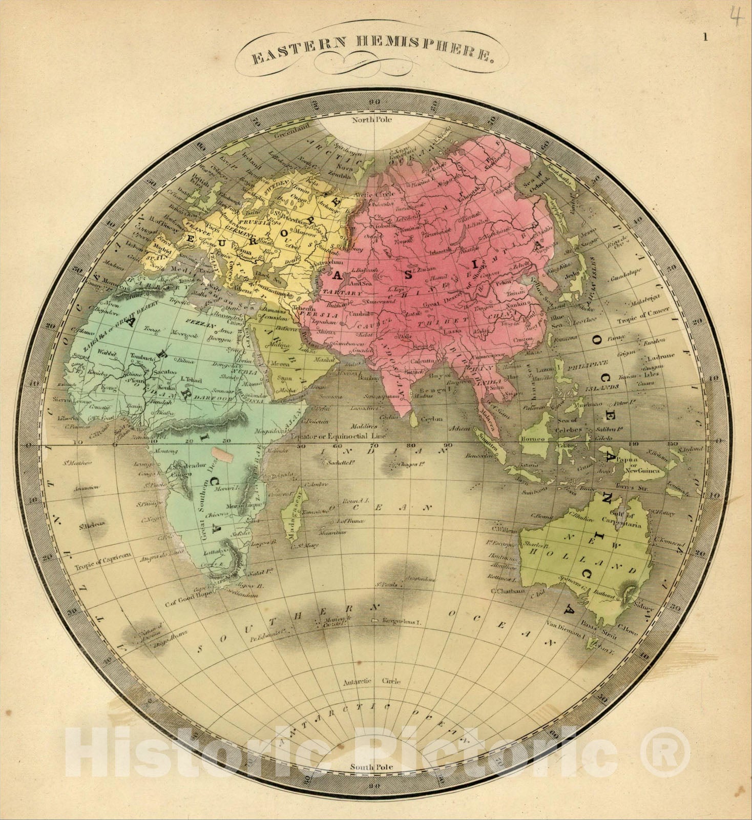 Historic Map : Eastern Hemisphere, 1842, Jeremiah Greenleaf, Vintage Wall Art
