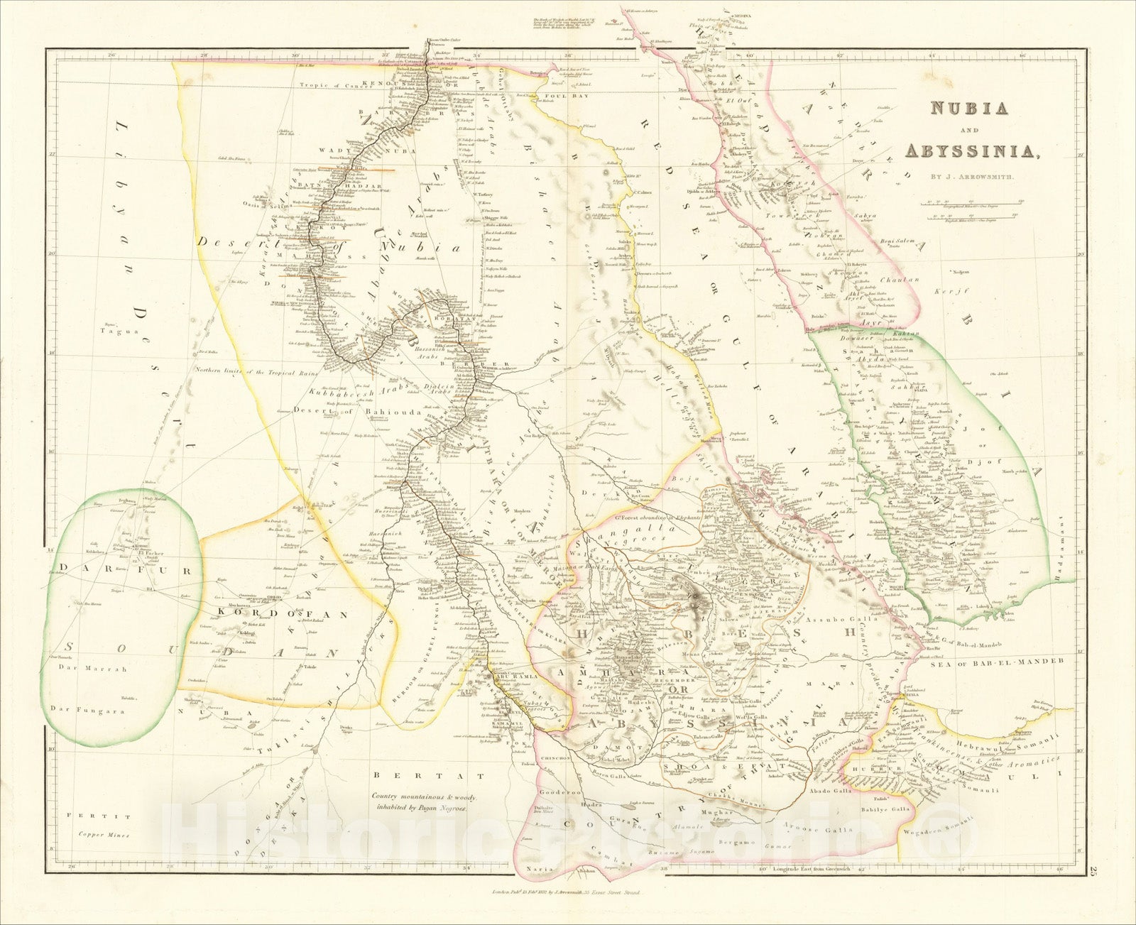 Historic Map : Nubia and Abyssinia, 1832, John Arrowsmith, Vintage Wall Art