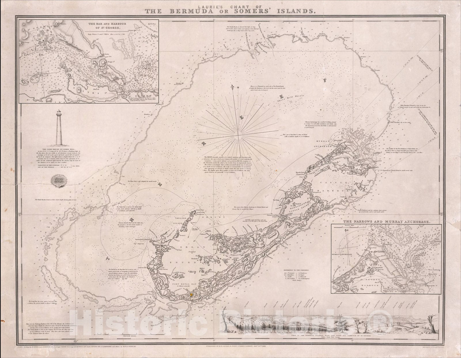 Historic Map : Laurie's Chart of The Bermuda or Somers' Islands, 1859, Richard Holmes Laurie, Vintage Wall Art