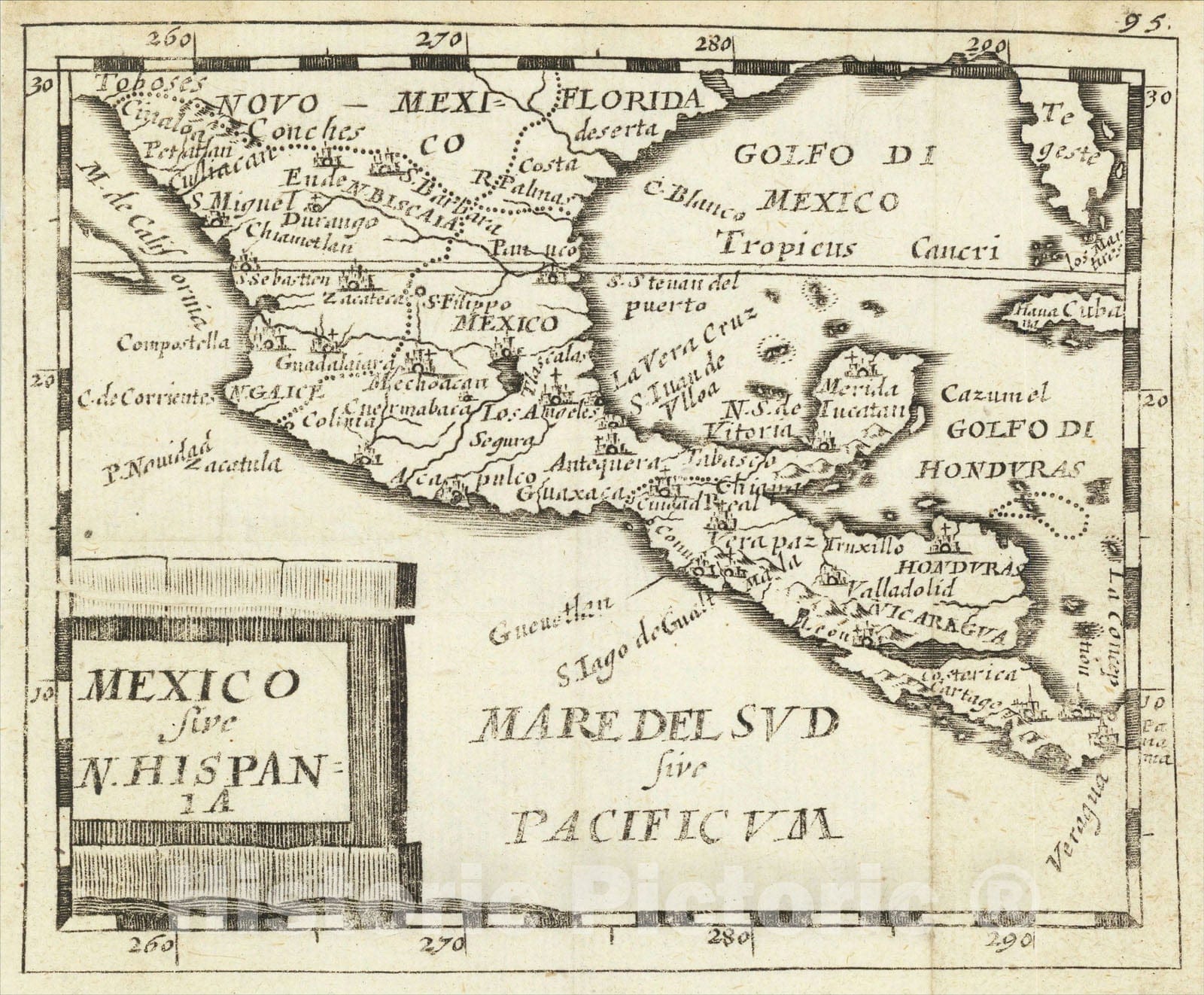 Historic Map : Mexico sive N. Hispania, 1661, Pierre Du Val, Vintage Wall Art