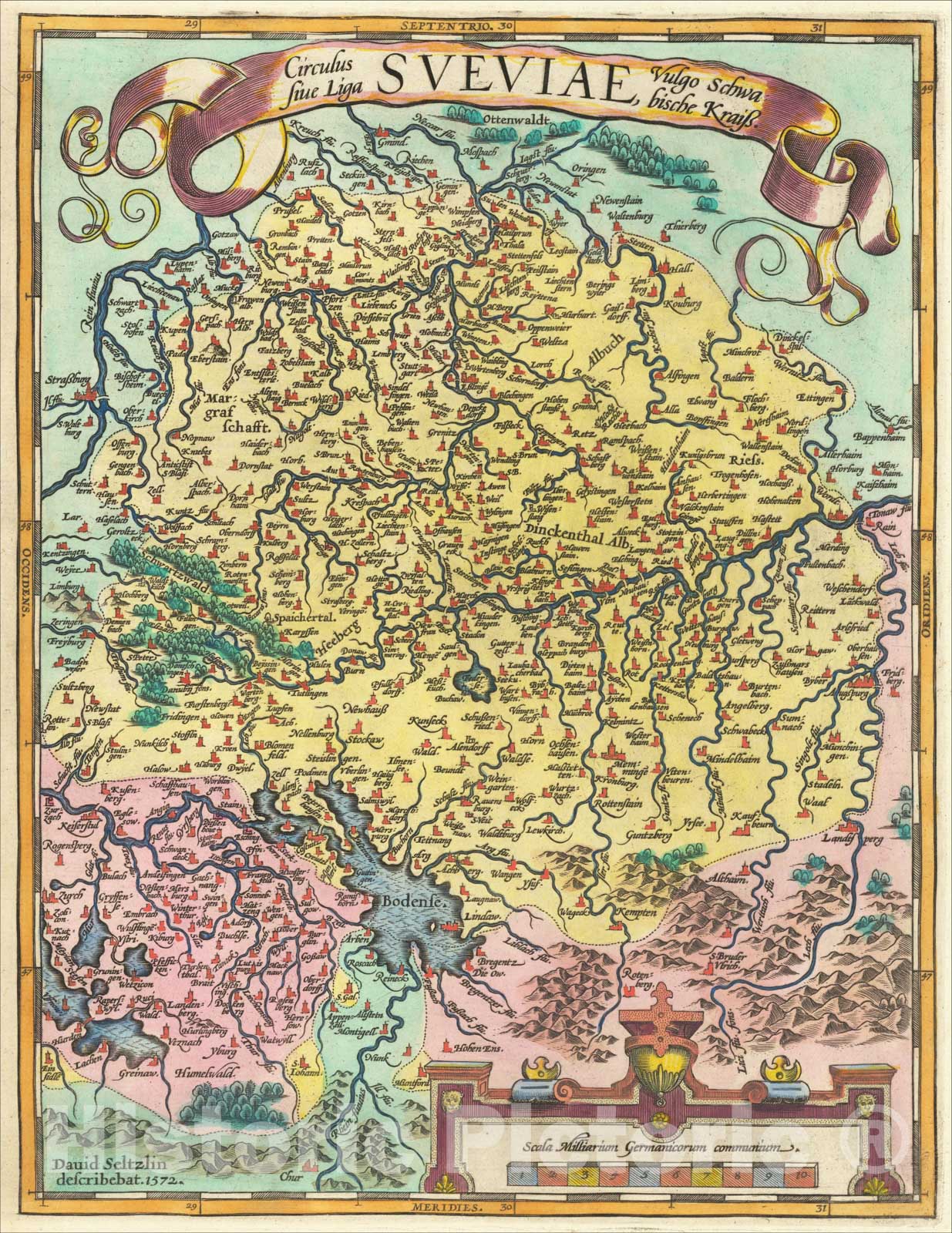 Historic Map : Circulus Sive Liga Suevia Vulgo Schwabische Kraiss, c1584, Abraham Ortelius, Vintage Wall Art