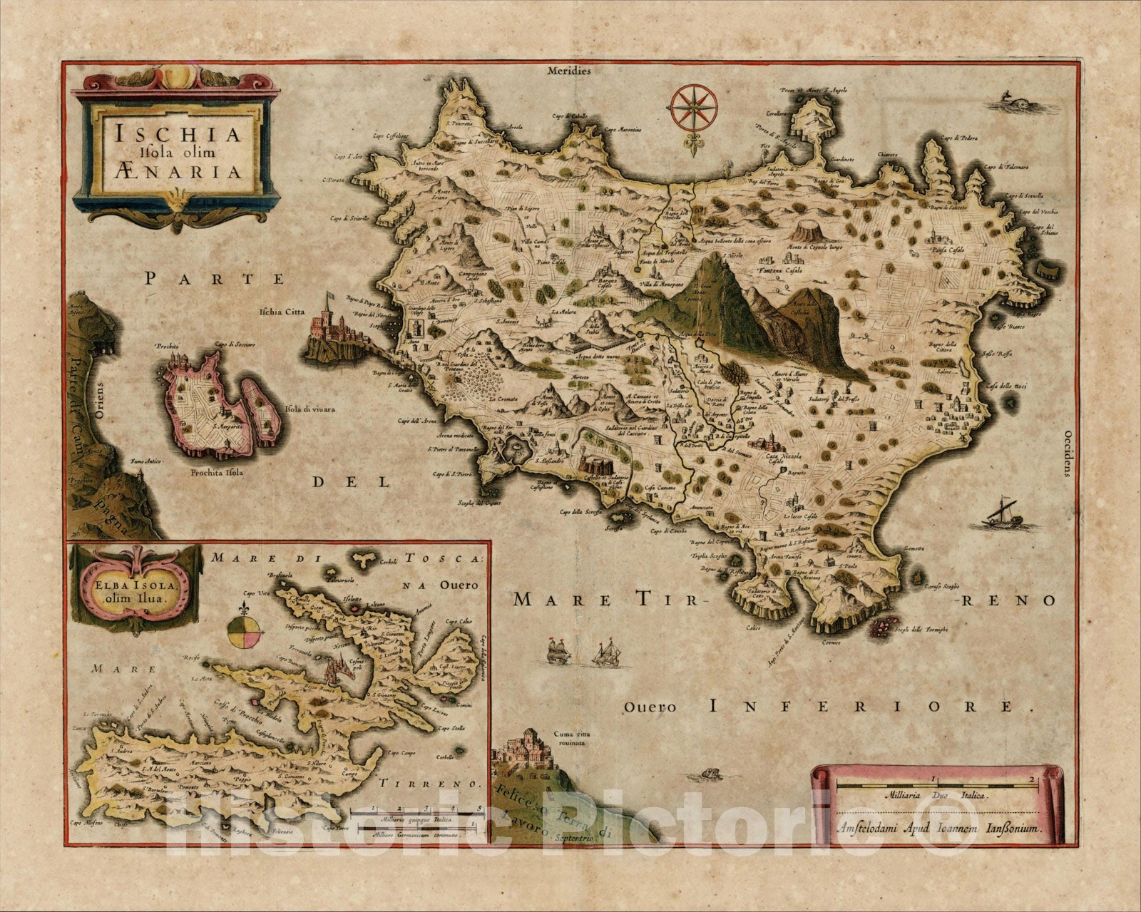 Historic Map : Ischia Isola olim Aenaria (inset map of Elba), c1640, , Vintage Wall Art