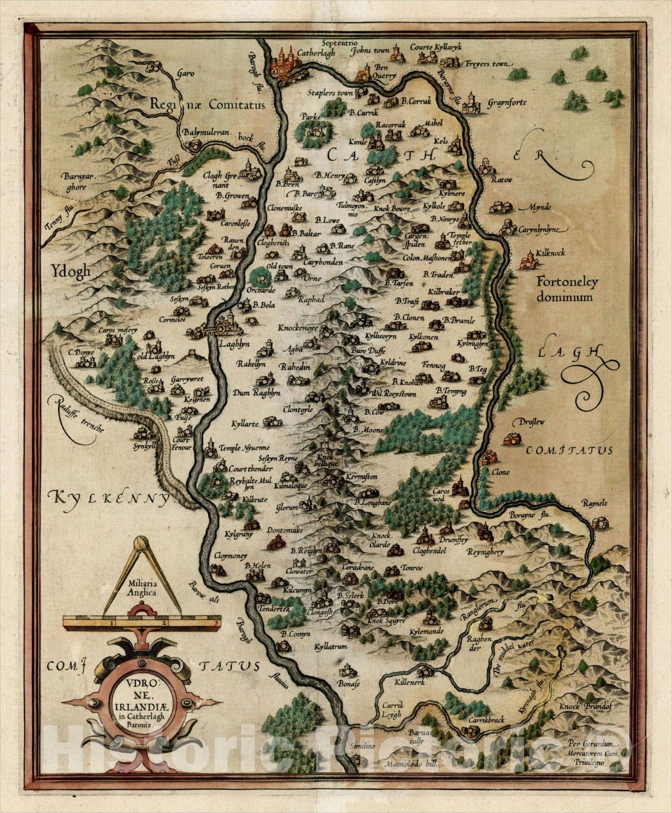 Historic Map : Udrone Irlandiae in Catherlagh Baronia [From of Mercator Atlas], 1595, Gerard Mercator, Vintage Wall Art