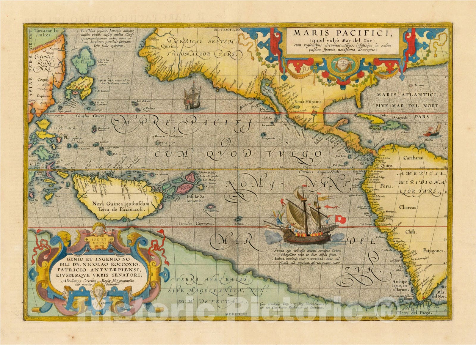 Historic Map : Maris Pacifici quod vulgo Mar del Zud, 1608, Abraham Ortelius, Vintage Wall Art