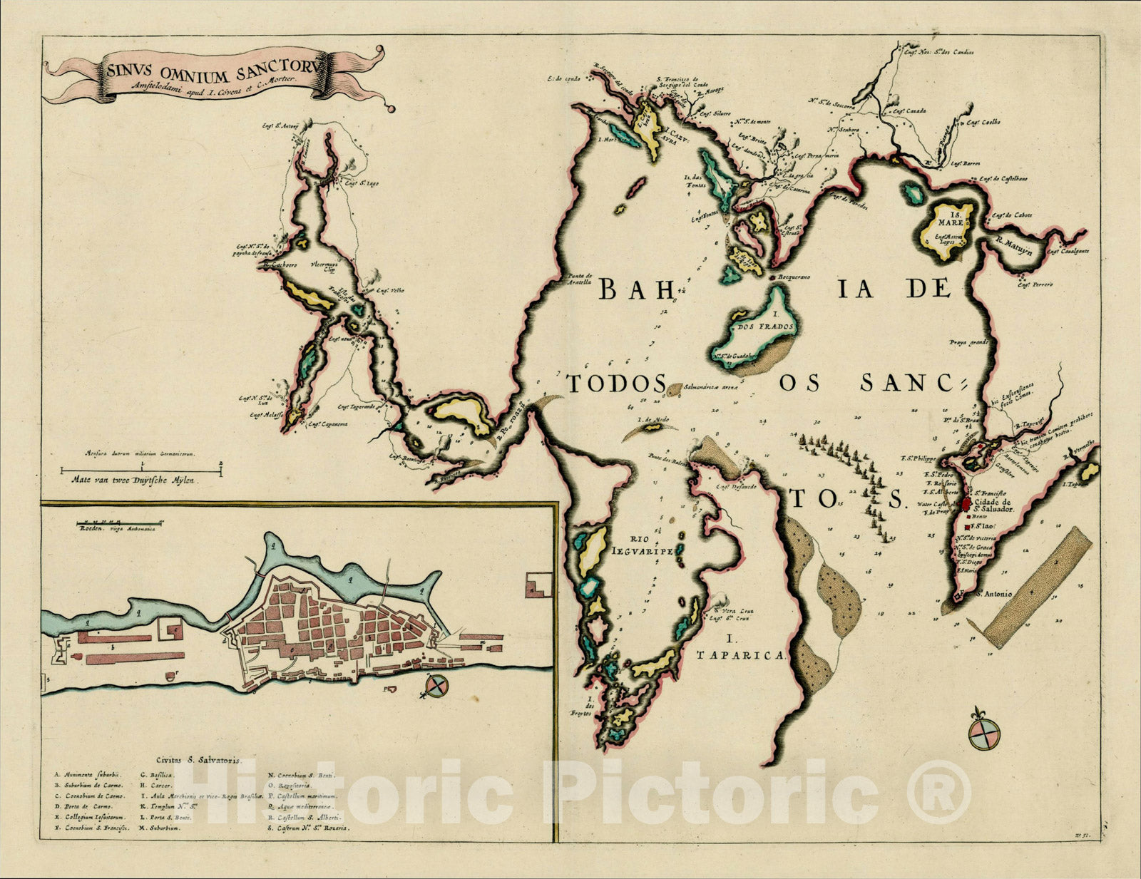 Historic Map : Sinus Omnium Sanctur [Bahia De Todos Sanctos], c1700, , Vintage Wall Art