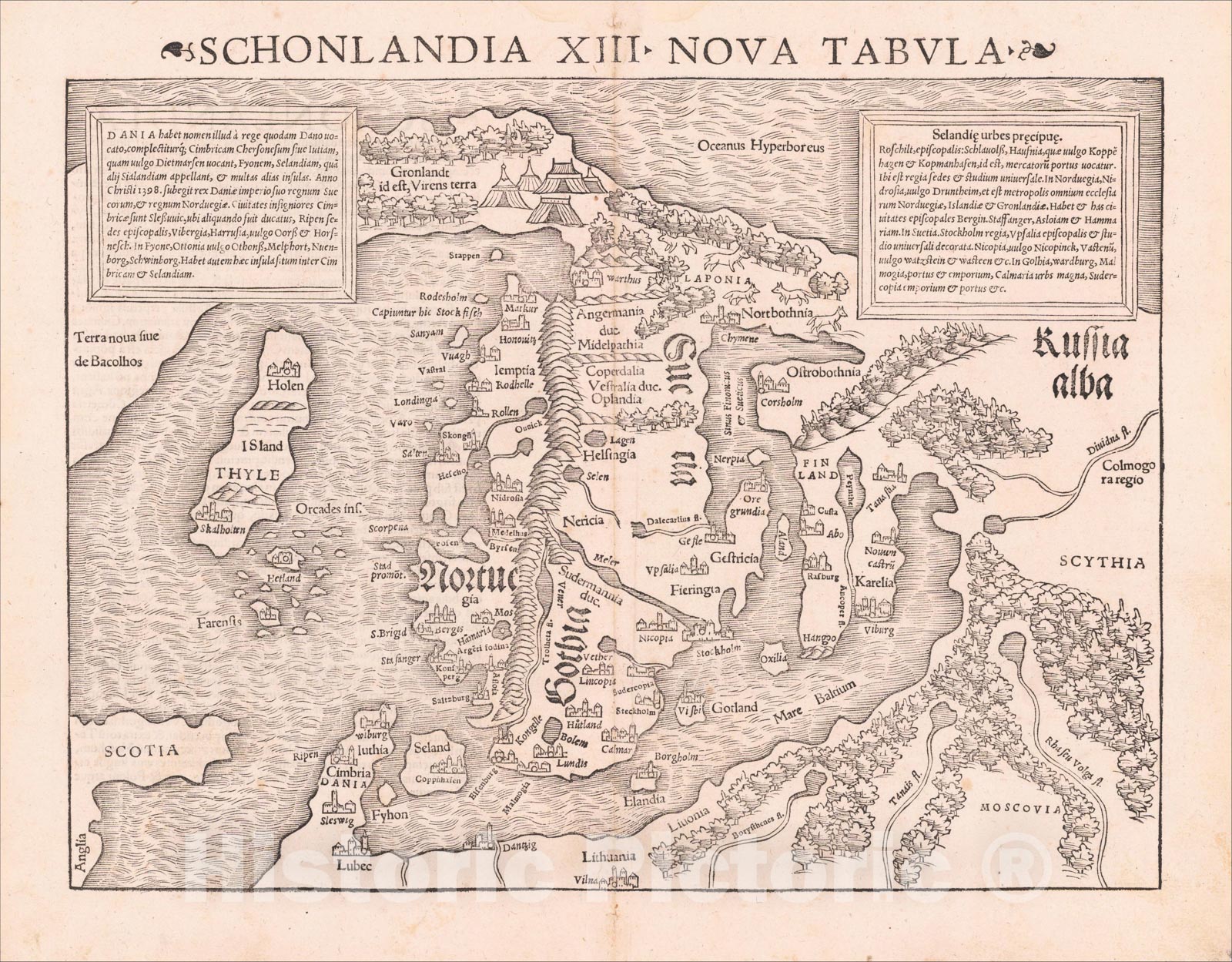 Historic Map : Schonlandia XIII Nova Tabula [1st Map of Scandinavia], 1542, Sebastian MÃƒÂ¼nster, Vintage Wall Art