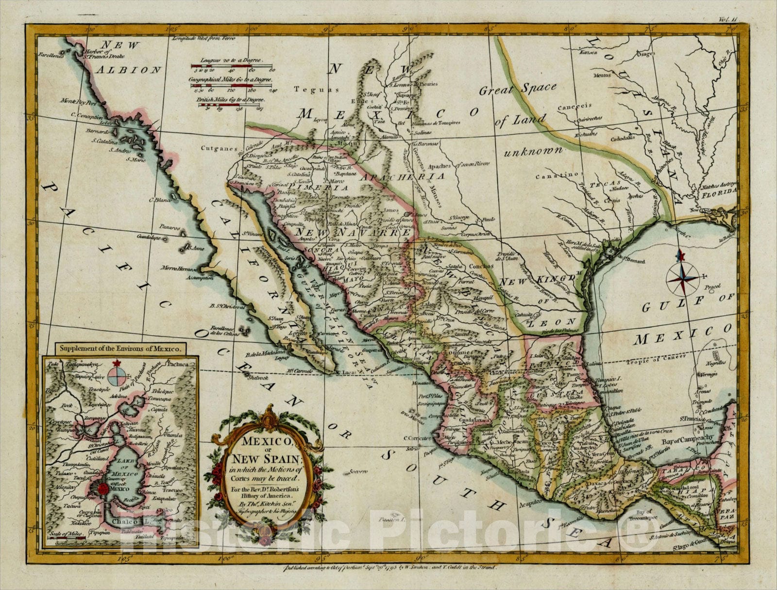 Historic Map : Mexico or New Spain ., 1795, Thomas Kitchin, Vintage Wall Art