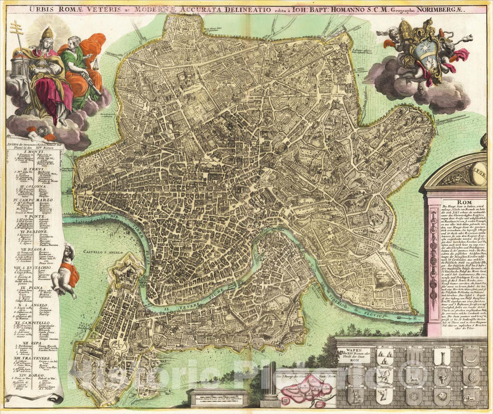 Historic Map : Urbis Romae Veteris ac Modernae Accurata Delineatio edita a Ioh: Bapt: Hommano S.C.M Geographio Norimbergae, 1716, Johann Baptist Homann, v1, Vintage Wall Art