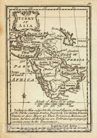 Historic Map : Turky in Asia [Arabian Peninsula], 1758, John Gibson, Vintage Wall Art
