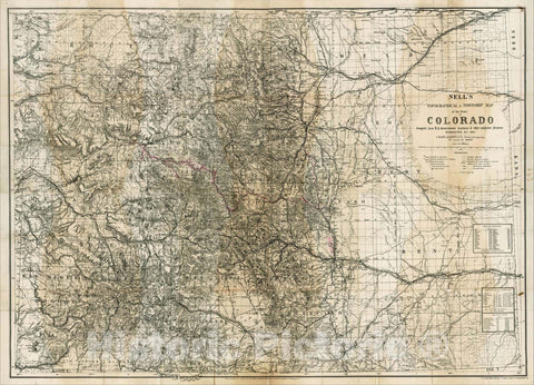 Historic Map : Nell's New Topographical & Township Map of the State of Colorado Compiled from U.S. Government Surveys, 1885, , Vintage Wall Art