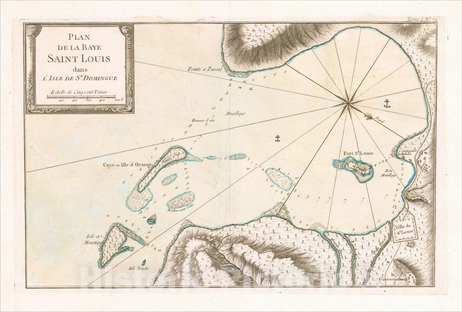 Historic Map : Plan de la Baye Saint Louis dans L'Isle S. Domingue, 1764, Jacques Nicolas Bellin, Vintage Wall Art