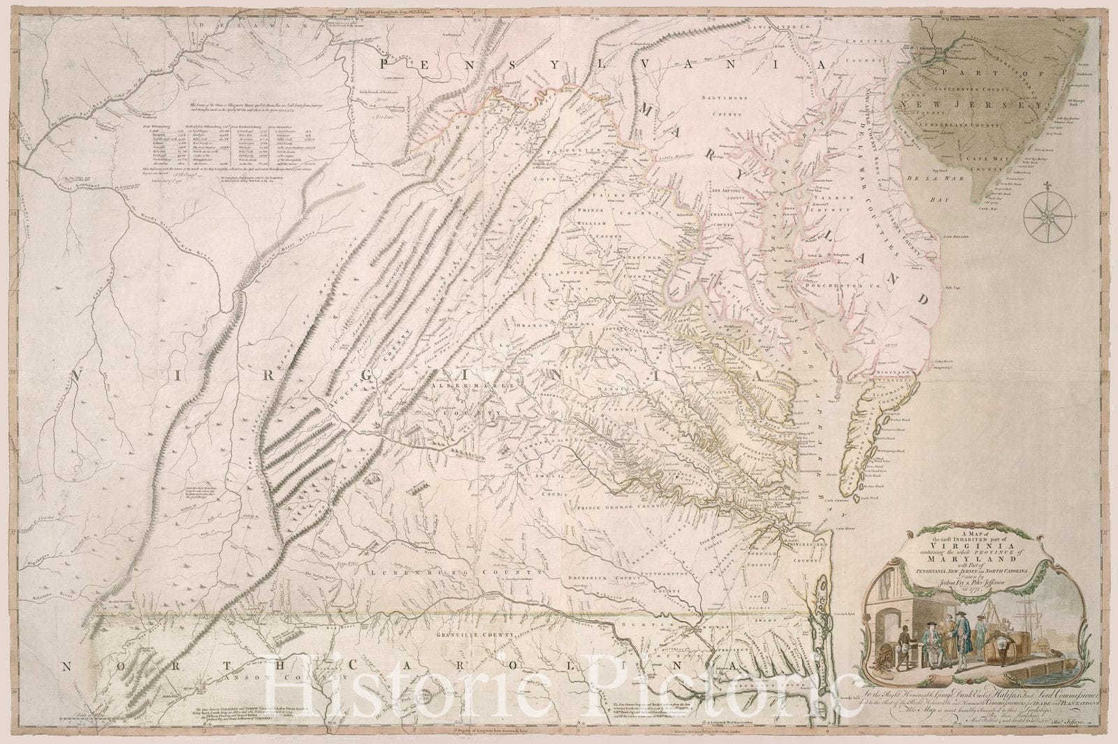 Historic Map : A Map of the most Inhabited part of Virginia containing the whole Province of Maryland, 1775, Joshua Fry, Vintage Wall Art