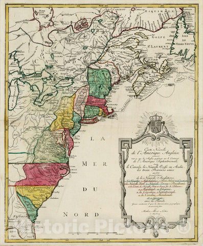 Historic Map : Carte Nouvelle de L'Amerique Angloise contenant tout ce que les Anglois possedent sur le Continent de L'Amerique Septentrionale , 1776, Vintage Wall Art