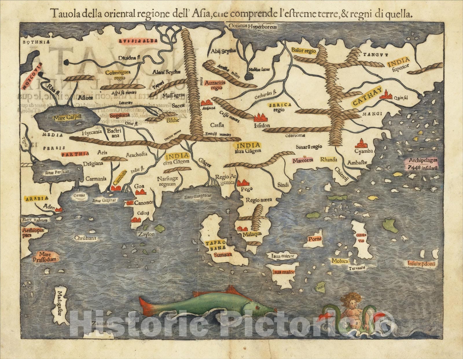 Historic Map : Tavola della oriental region dell' Asia, che comprende l'estreme terre, & regni di quella (1st Printed Map of Asia), 1550, Sebastian M?nster, Vintage Wall Art