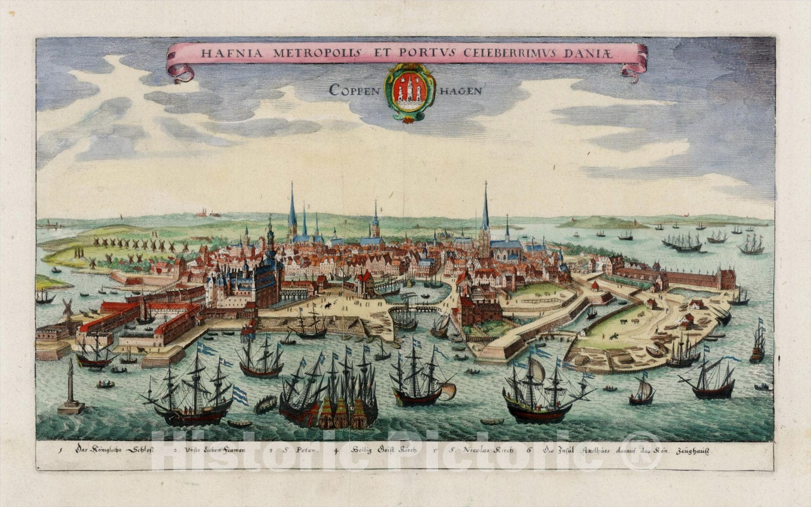 Historic Map : Hafnia Metropolis Et Portus Celeberrimus Daniae -- Coppenhagen, 1638, Matthaus Merian, Vintage Wall Art