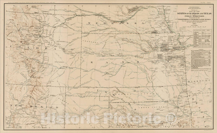 Historic Map : Section of Map of the States of Kansas and Texas and In ...