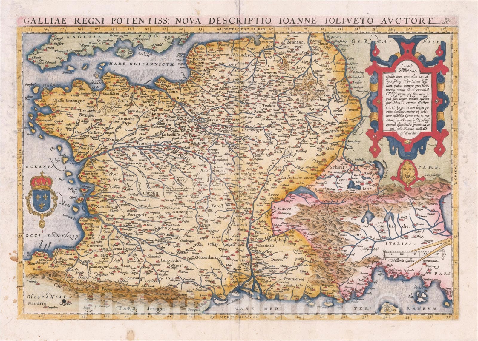 Historic Map : (France) Galliae Regni Potentiss: Nova Descriptio Joanne Ioliveto Auctore, 1584, Abraham Ortelius, Vintage Wall Art