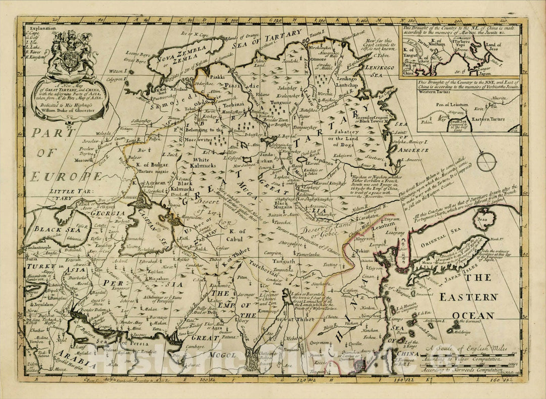 Historic Map : A New Map of Great Tartary and China, with the adjoyning Parts of Asia, Taken from Mr. De Fer's Map of Asia, 1700, Edward Wells, v3, Vintage Wall Art