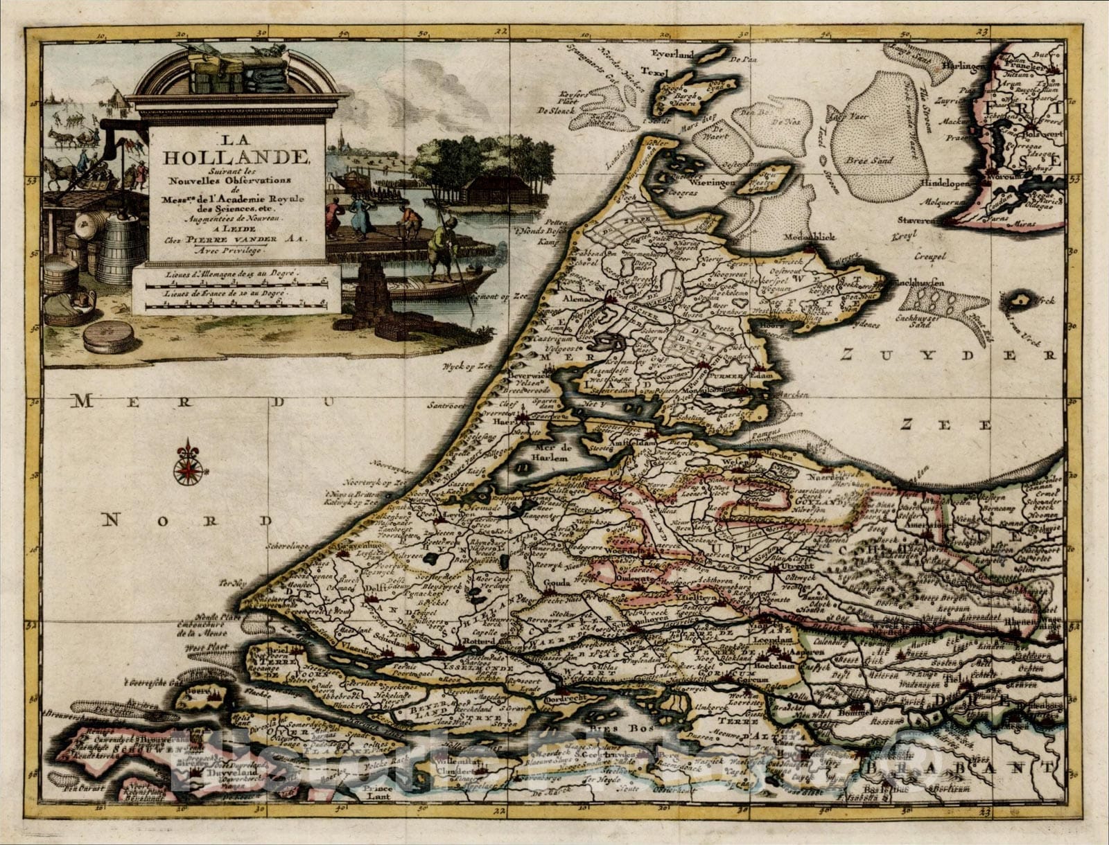 Historic Map : La Hollande suivant les Nouvelles Observations, 1700, , Vintage Wall Art