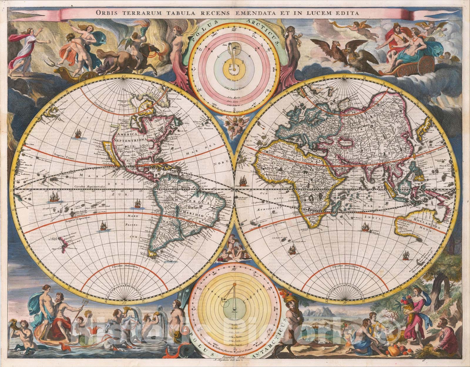 Historic Map : Orbis Terrarum Tabula Recens Emendata et in Lucem Edita, 1682, Hendrick Keur, Vintage Wall Art